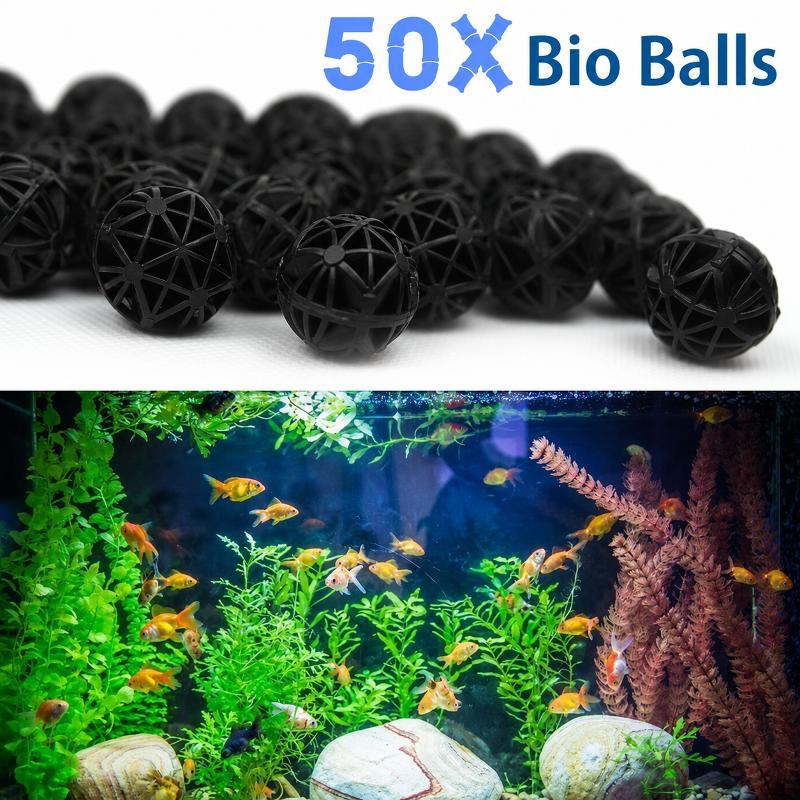 Marine Aquarium - 50個入り 16mm アクアリウム用バイオフィルターボール 魚タンク・池用ろ過材 生化学的水質浄化フィルター マリンアクセサリーセット
