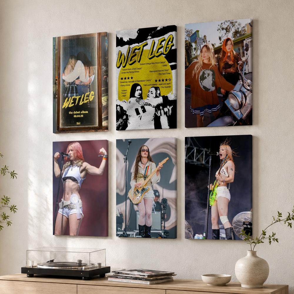 Live Rock - 「W-Wet Leg」ロックバンドのクールなフレーム付き壁掛け絵画。木製キャンバスを使用したポスターで、リビング、寝室、廊下、オフィス、家庭のインテリアやギフトに最適。