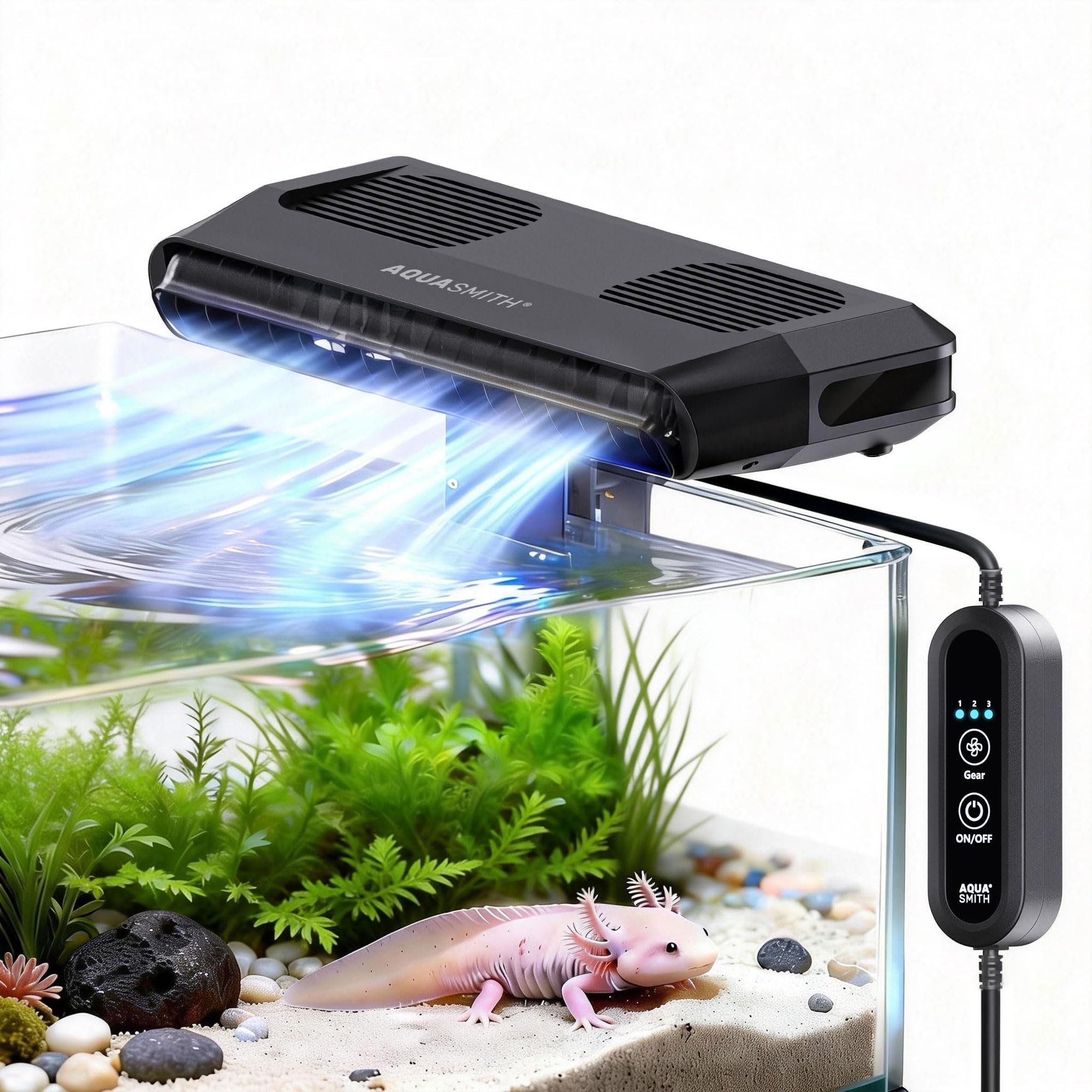 Marine Coral - 水槽用ファン、超静音水槽冷却装置、より強力、冷却効果は3～7。 ° F、3段階の水流調整機能、縁付きまたは縁なしの水槽に対応、アホロートル、海水魚、淡水魚、水草水槽に適しています。