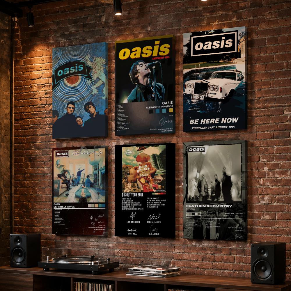 Live Rock - O-Oasisロックバンドのアルバムをモチーフにした、木製のフレームに入った壁掛けアートプリント。寝室、リビング、廊下、オフィス、家庭のインテリアに最適。