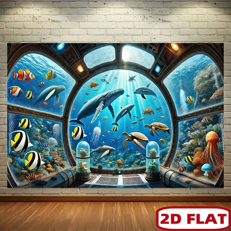 水中潜水艦の窓、ジンベエザメのタペストリー、2Dフラットプリ - Ocean Aquarium のレビューと価格