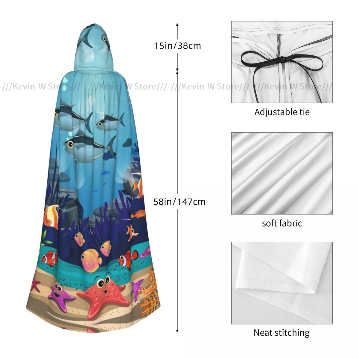 水中生物海洋生物魚藻類とサンゴ礁フード付きマントポリエステル - Marine Coral のレビューと価格