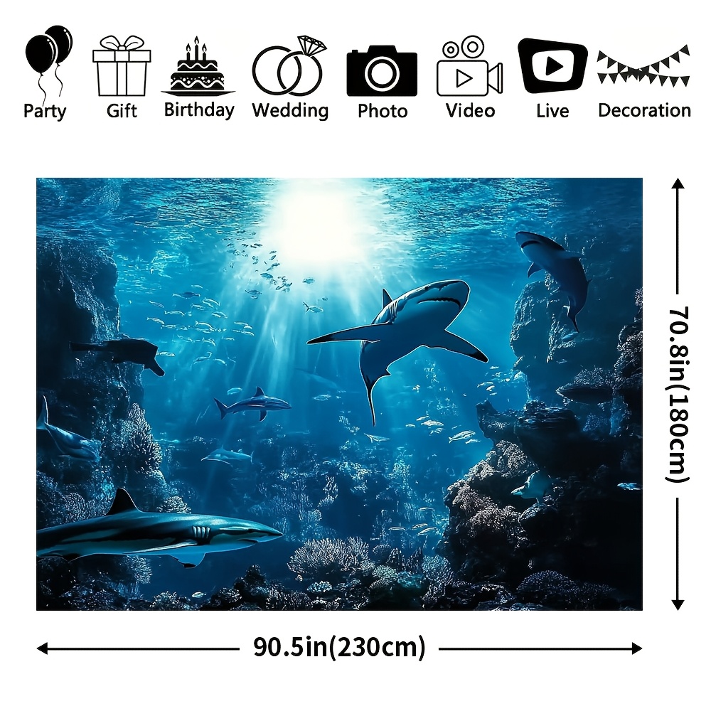壮大な深海サメのウォールタペストリー ブルーオーシャン 海洋 - Marine Aquarium のレビューと価格
