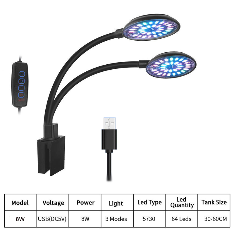 USB 水族館 LED ライト水槽クリップランプフルスペクト - Aquarium Marine Lights のレビューと価格