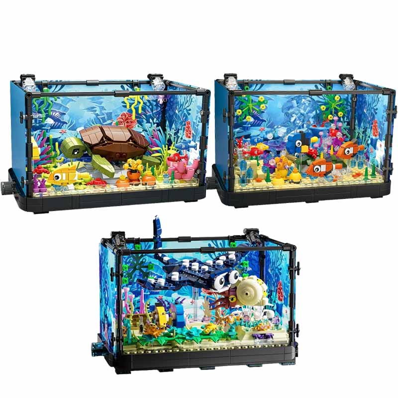 ライト付き水槽ビルディングブロックセット、水槽、海洋カメ、1 - Marine Aquarium Cube のレビューと価格