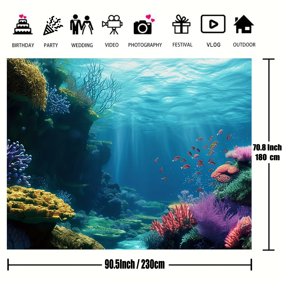 1枚入り。水中のサンゴ礁、魚、海の風景を描いた2Dの平面タペ - Marine Coral のレビューと価格