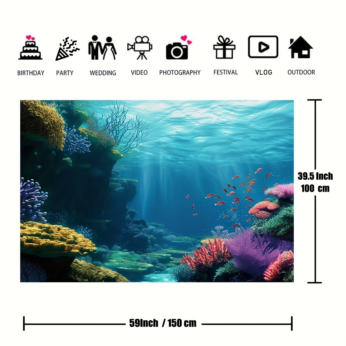 1枚入り。水中のサンゴ礁、魚、海の風景を描いた2Dの平面タペ - Marine Coral のレビューと価格